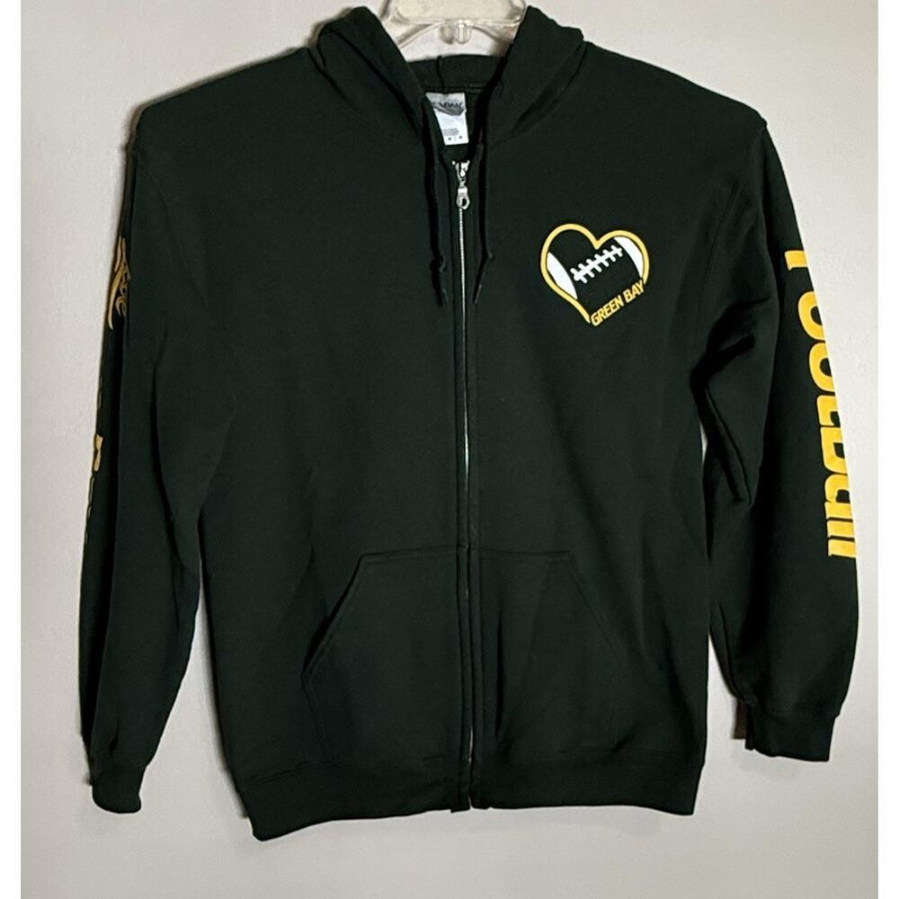 Gilden Green Bay Packers Medium Full Zip Hooded Sweatshirt Jacket w/Pockets, EUC